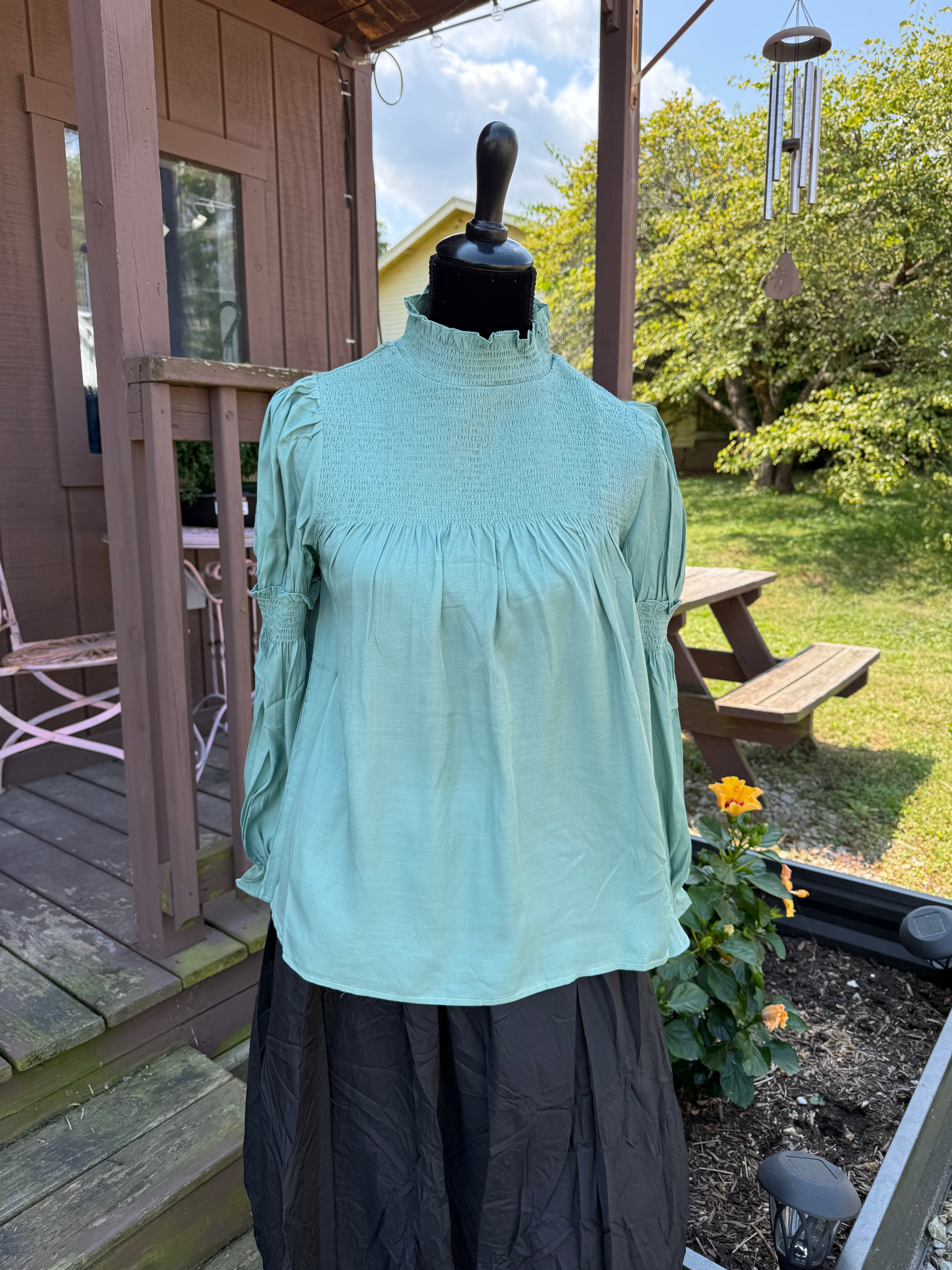 Smocked Sage Blouse