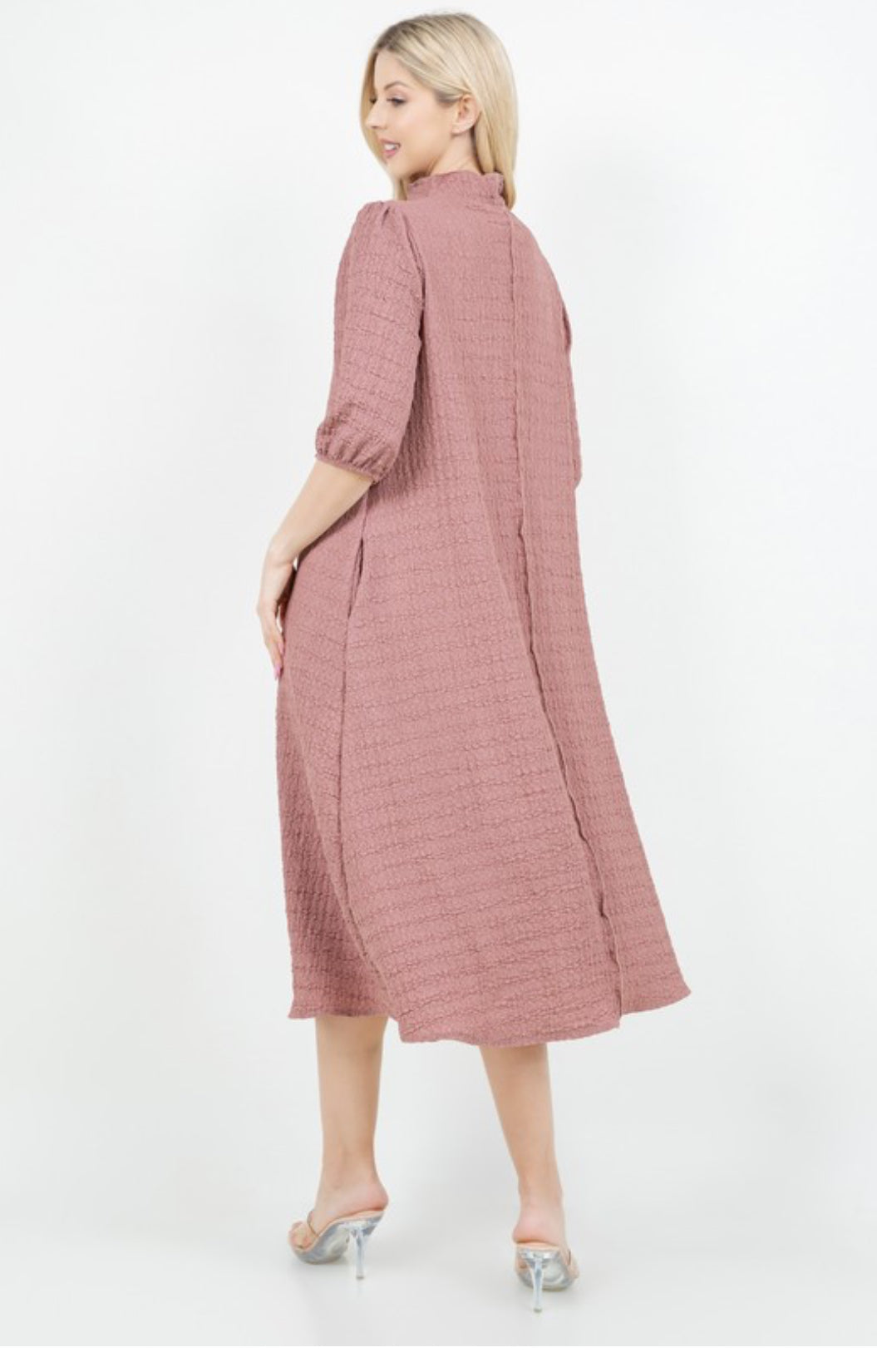 3/4 Zip A-Line MIDI Dress - Mauve
