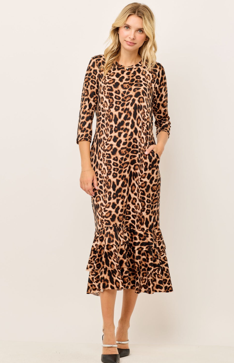 Plus size Leopard Layering Dress w/Bottom Ruffle