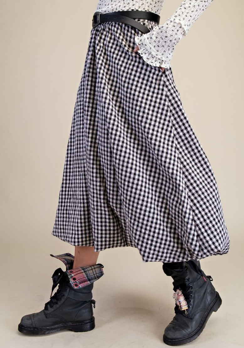 Gingham Bubble Skirt - Black