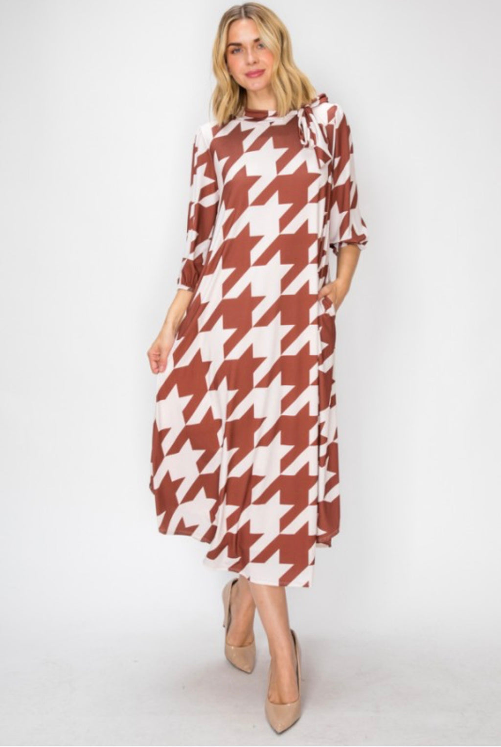 Alissa Dress - Brown Houndstooth