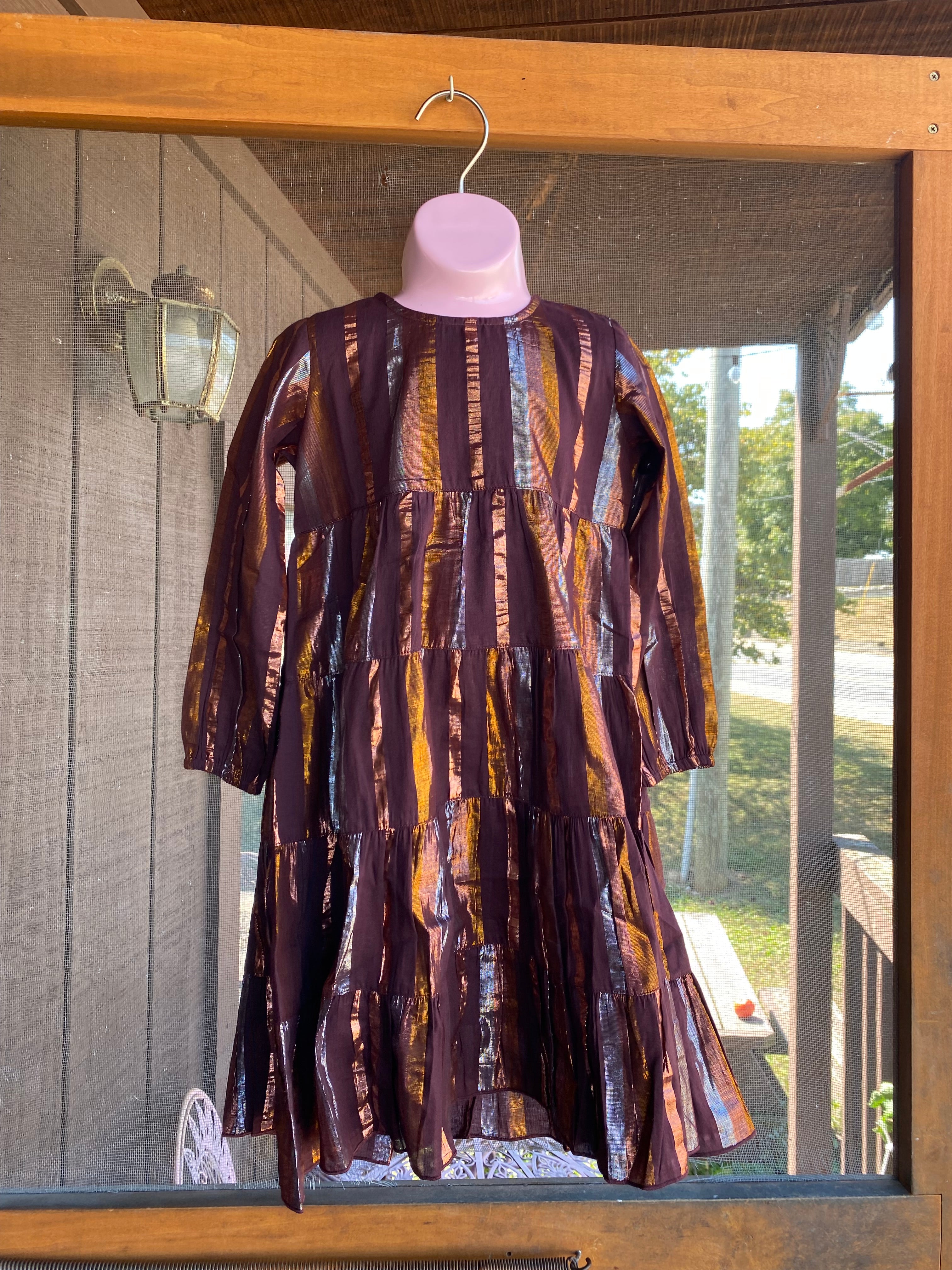 Burgundy Multi Lurex Tiered Long Sleeve Dress *Final Sale*