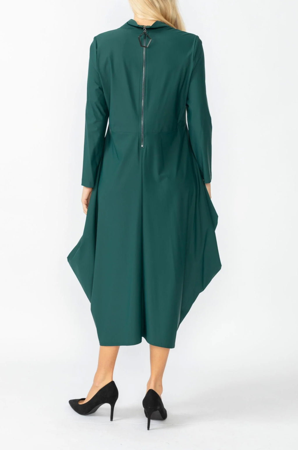 Hunter Green Shawl Collar Draped Dress