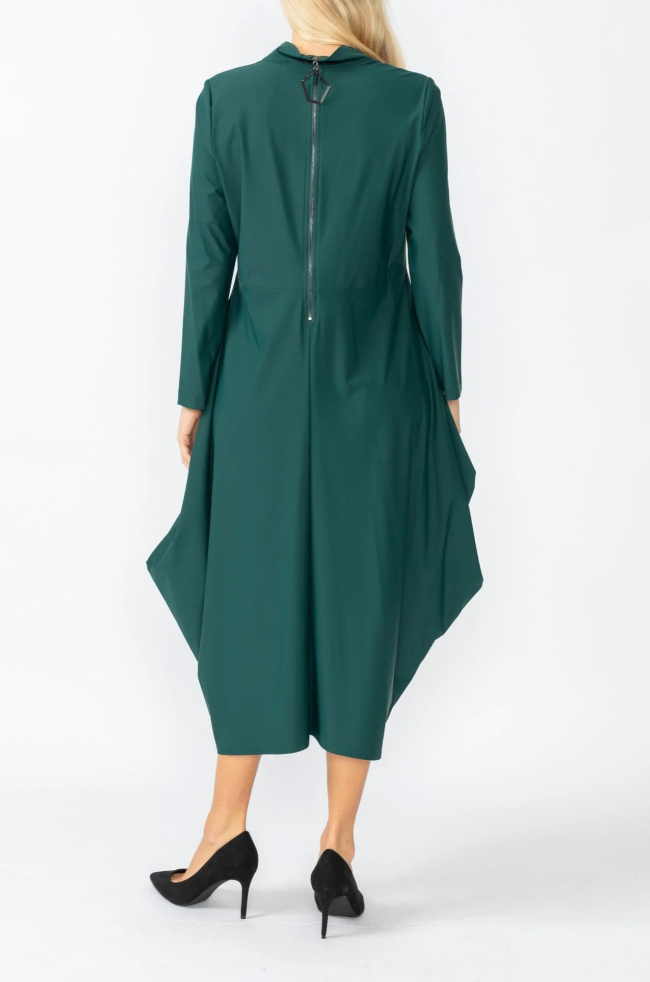 Hunter Green Shawl Collar Draped Dress