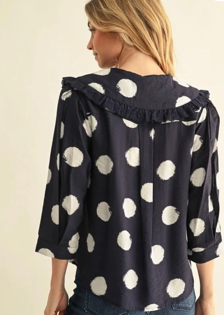 Peter Pan Navy Dot Top