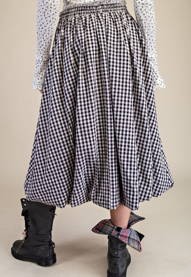 Gingham Bubble Skirt - Black