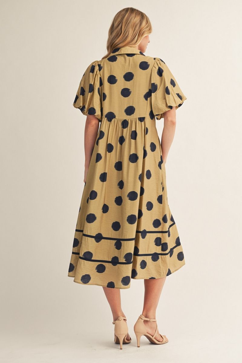 Golden Olive & Navy Dot Dress