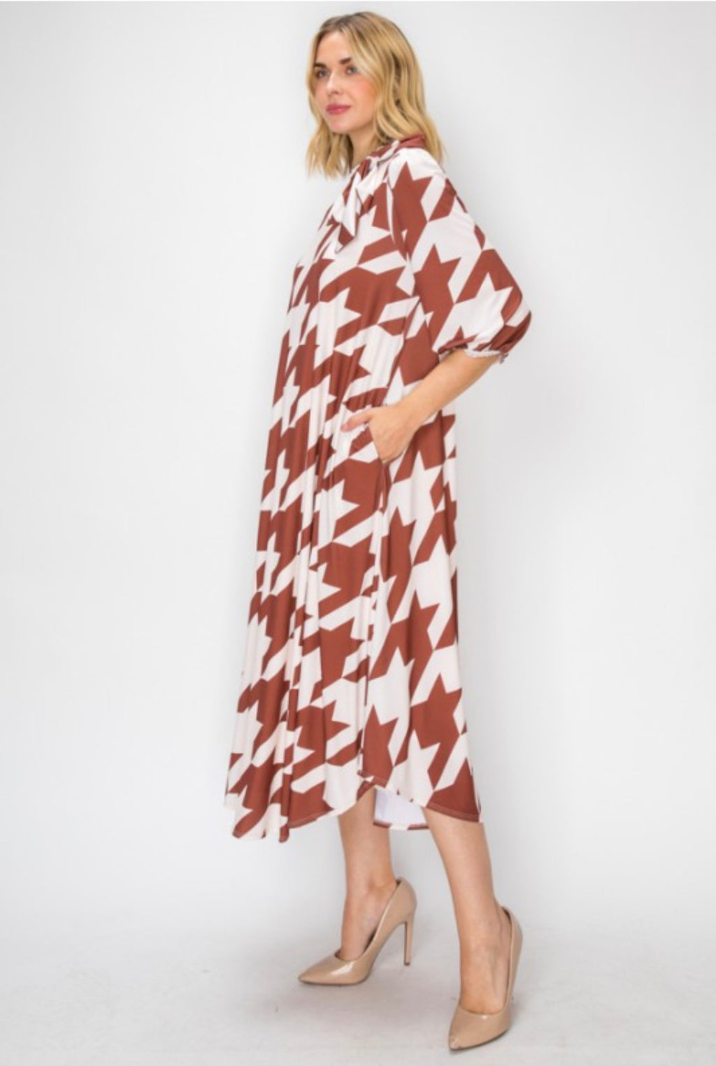 Alissa Dress - Brown Houndstooth