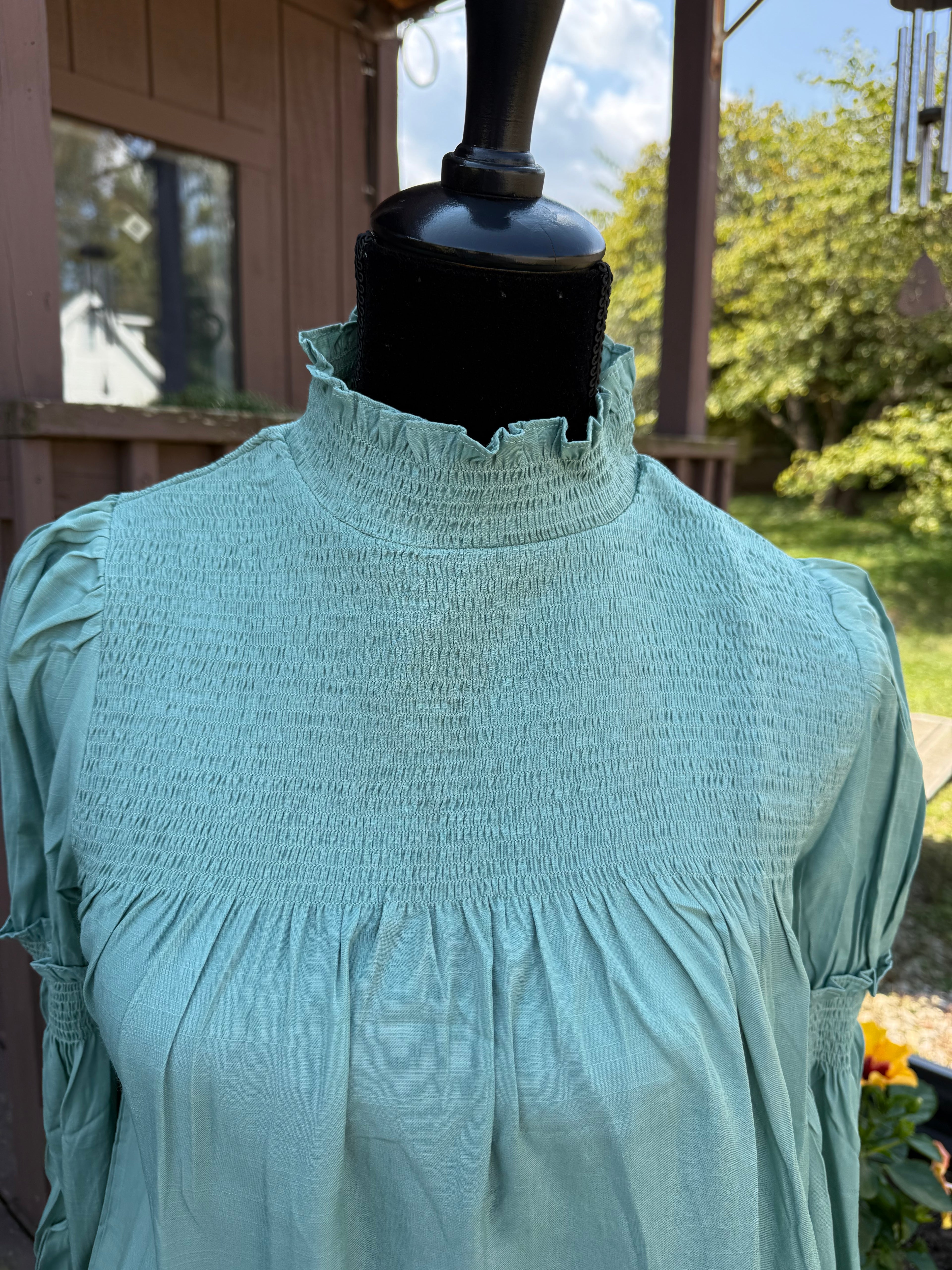 Smocked Sage Blouse