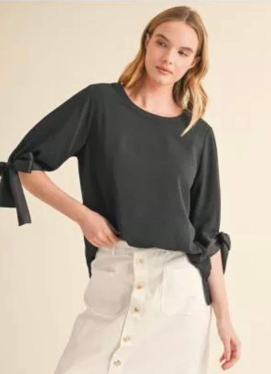 Satin Bow Sleeve Top