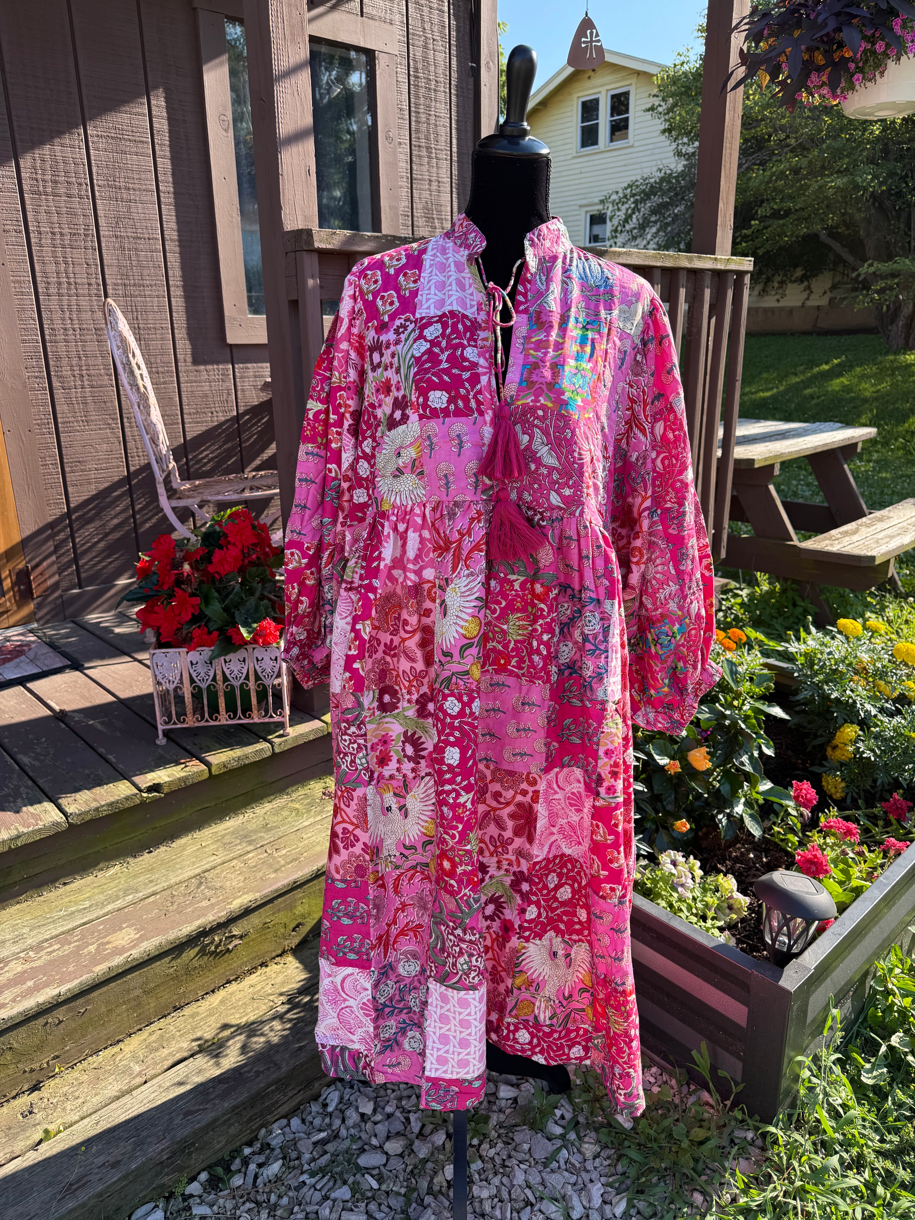 Hand Patchwork Dress - Pink Cotton
