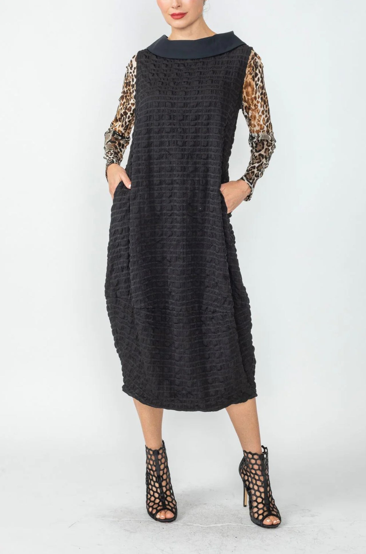 Black Contrast Cowl Collar Back Zipper Dress