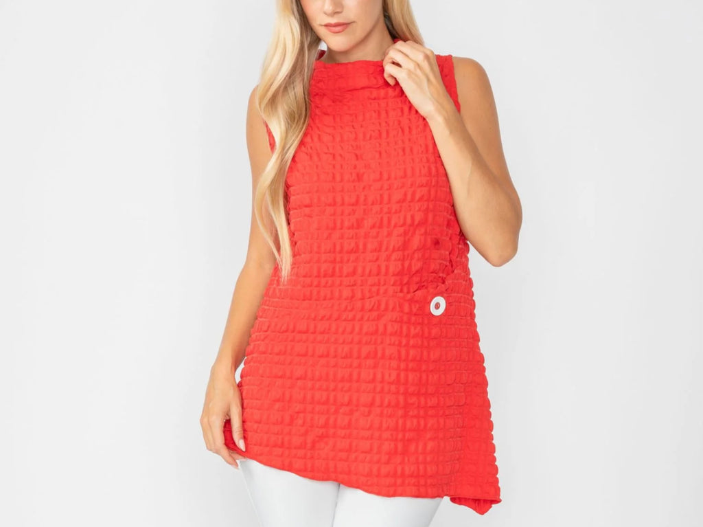 IC Collection Bubble Check Sleeveless Top - Red