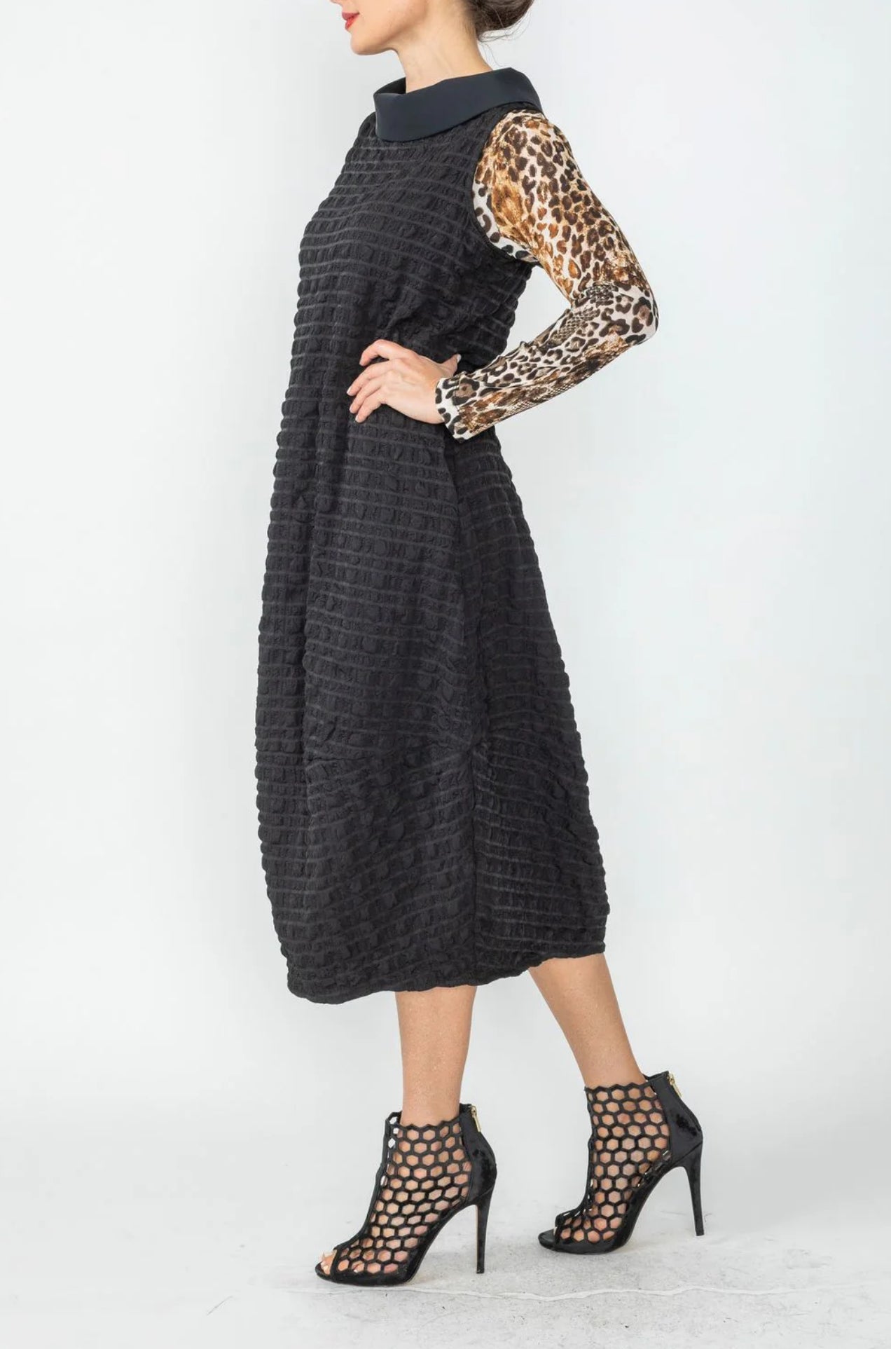 Black Contrast Cowl Collar Back Zipper Dress