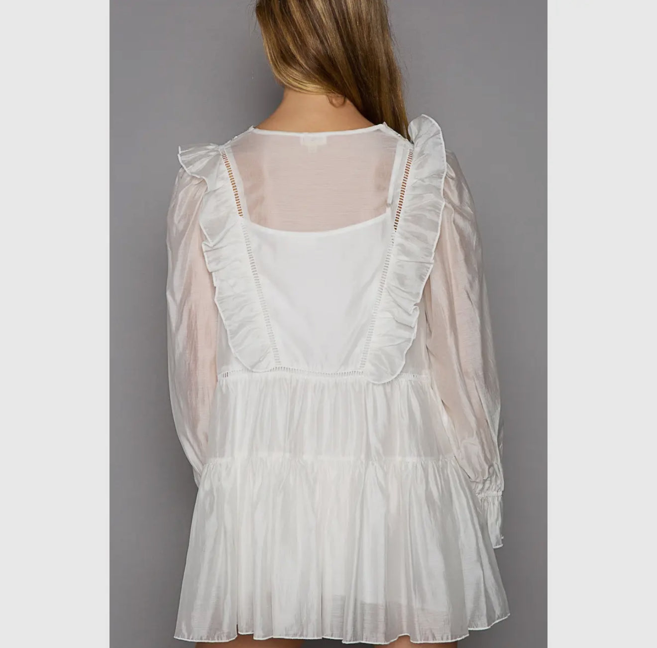 V-Neck Long Sleeve Ruffle Shirring Satin Top”FINAL SALE”