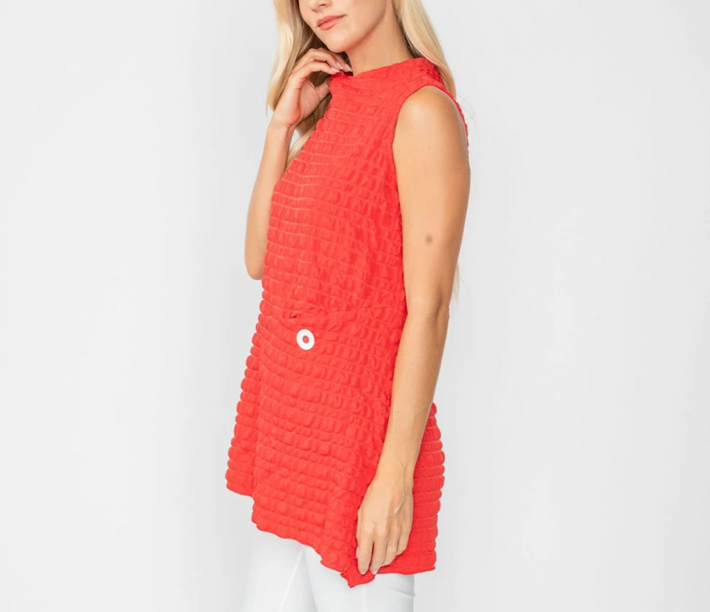 IC Collection Bubble Check Sleeveless Top - Red
