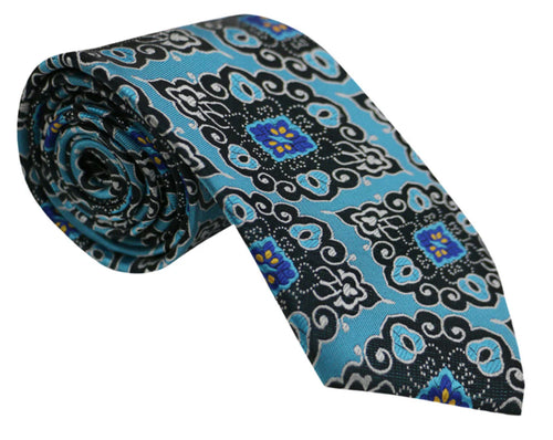 Abstract Ornamental Tie and Hanky Set - Teal