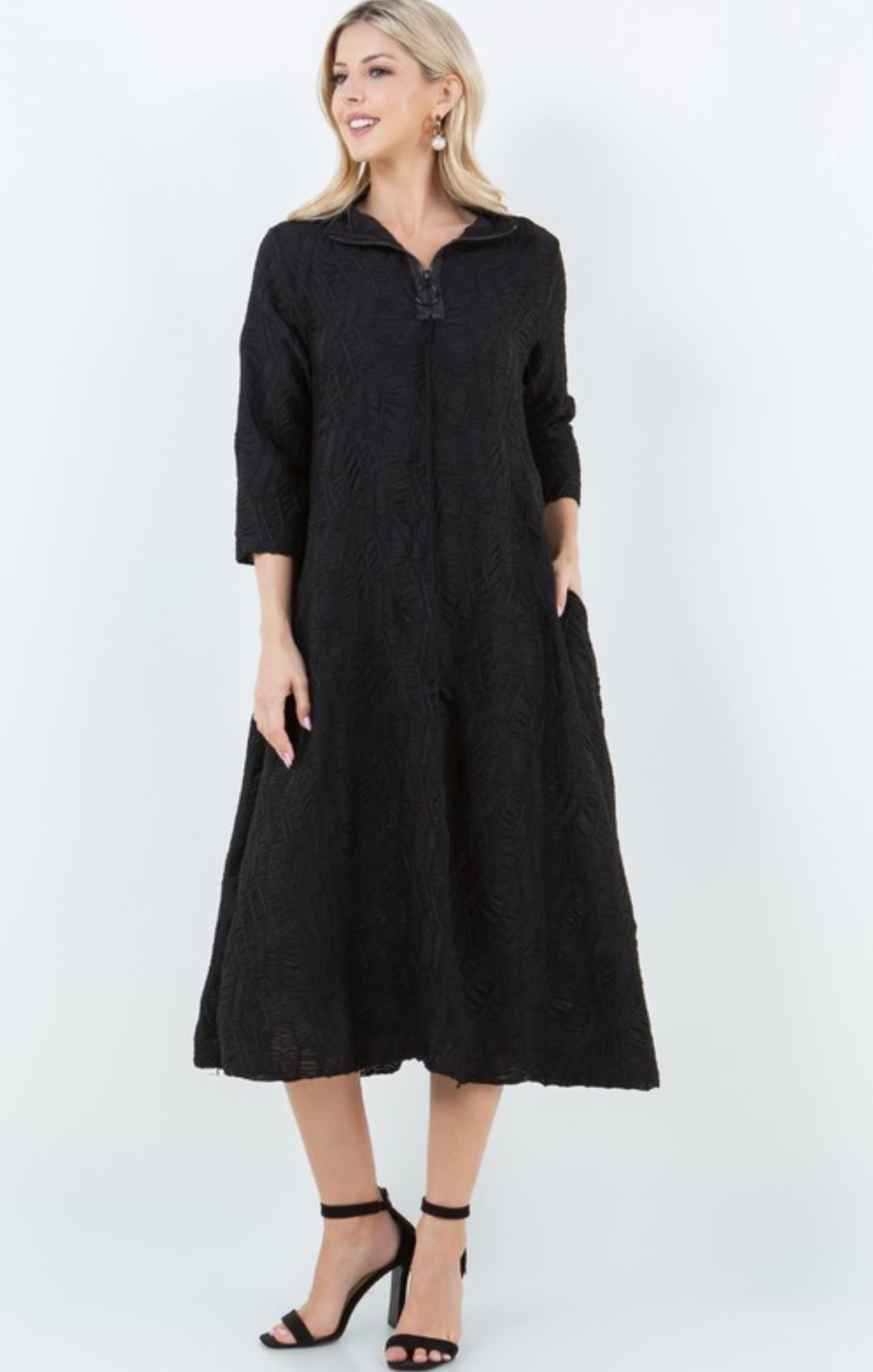 3/4 Zip Asymmetrical MIDI Dress