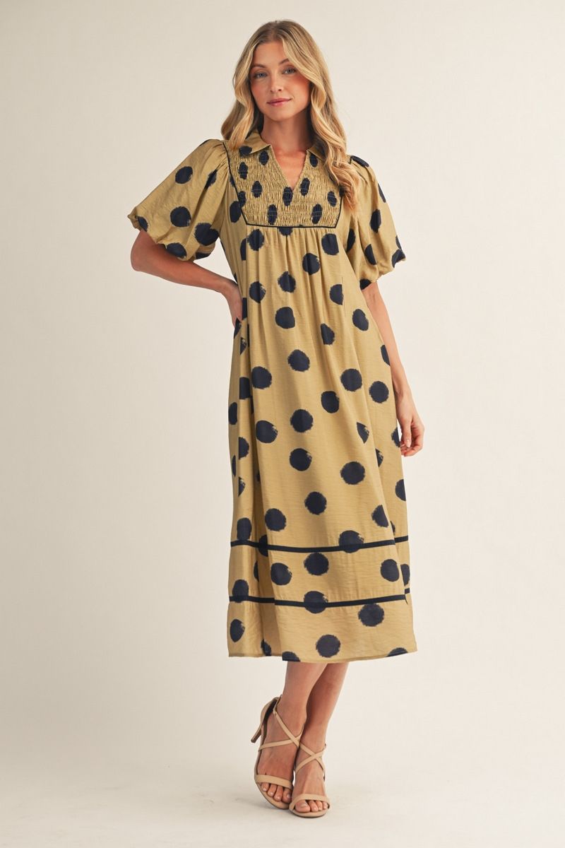 Golden Olive & Navy Dot Dress