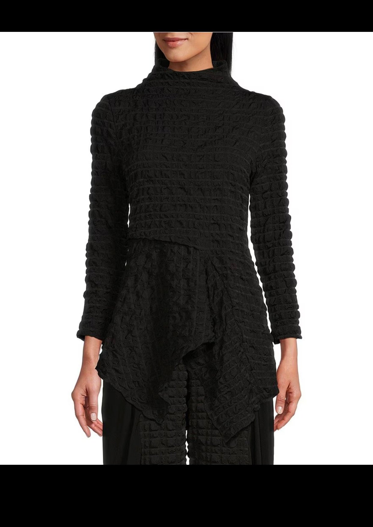 IC Collection Puckered Woven Mock Neck Long Sleeve Asymmetrical Tunic *Final Sale*