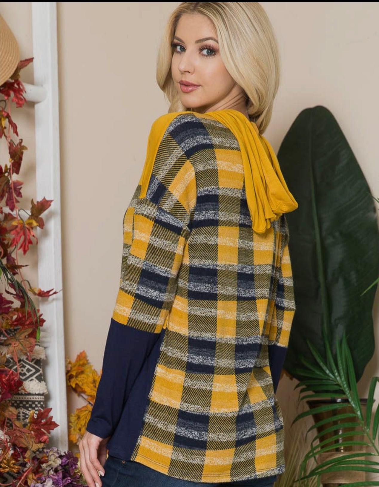 Navy & Mustard Plaid Hoodie