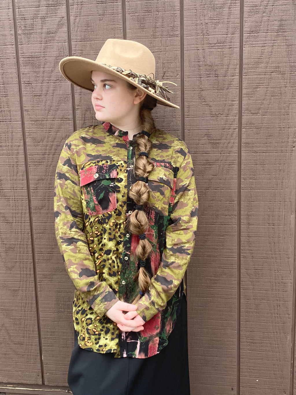 Mixed Pattern Button-Down top