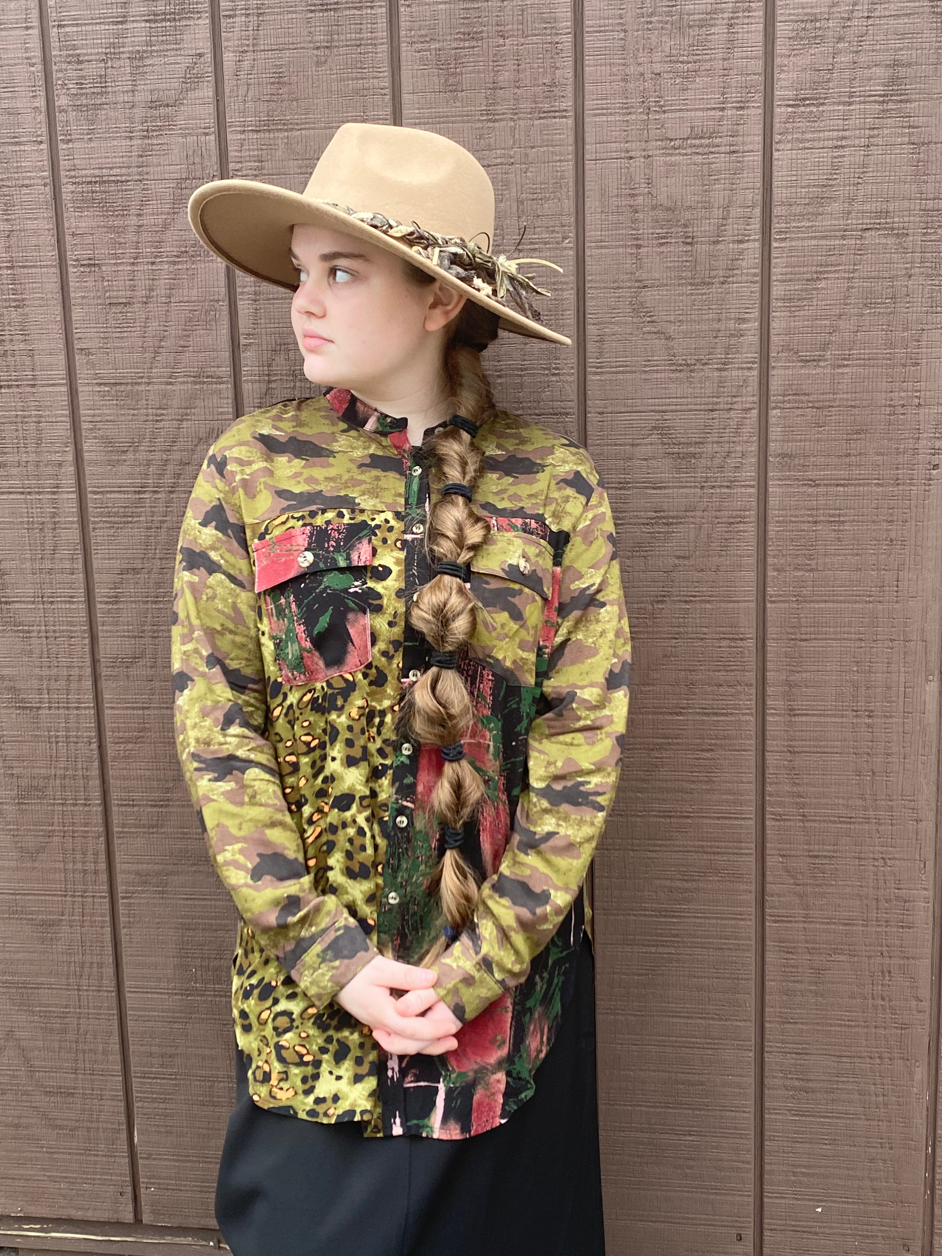 Mixed Pattern Button-Down top