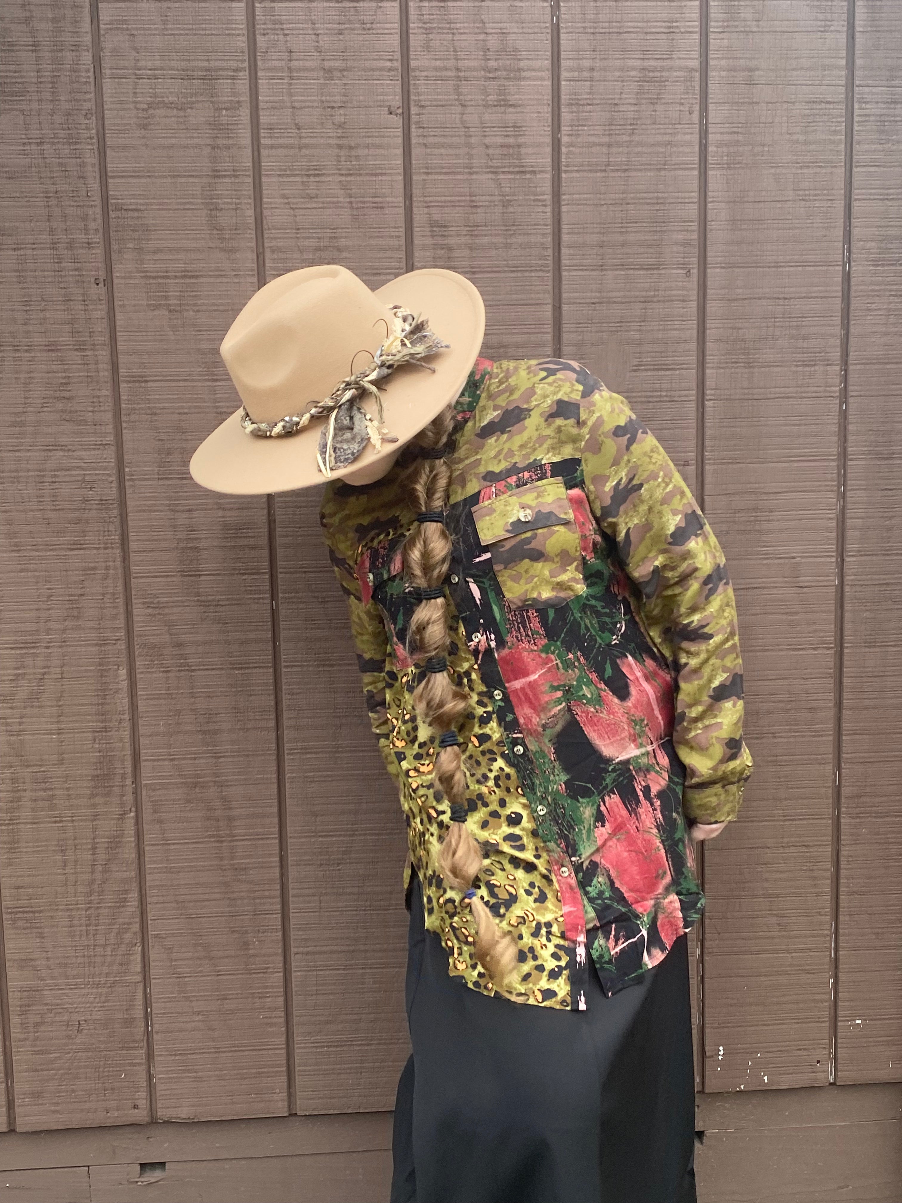 Mixed Pattern Button-Down top
