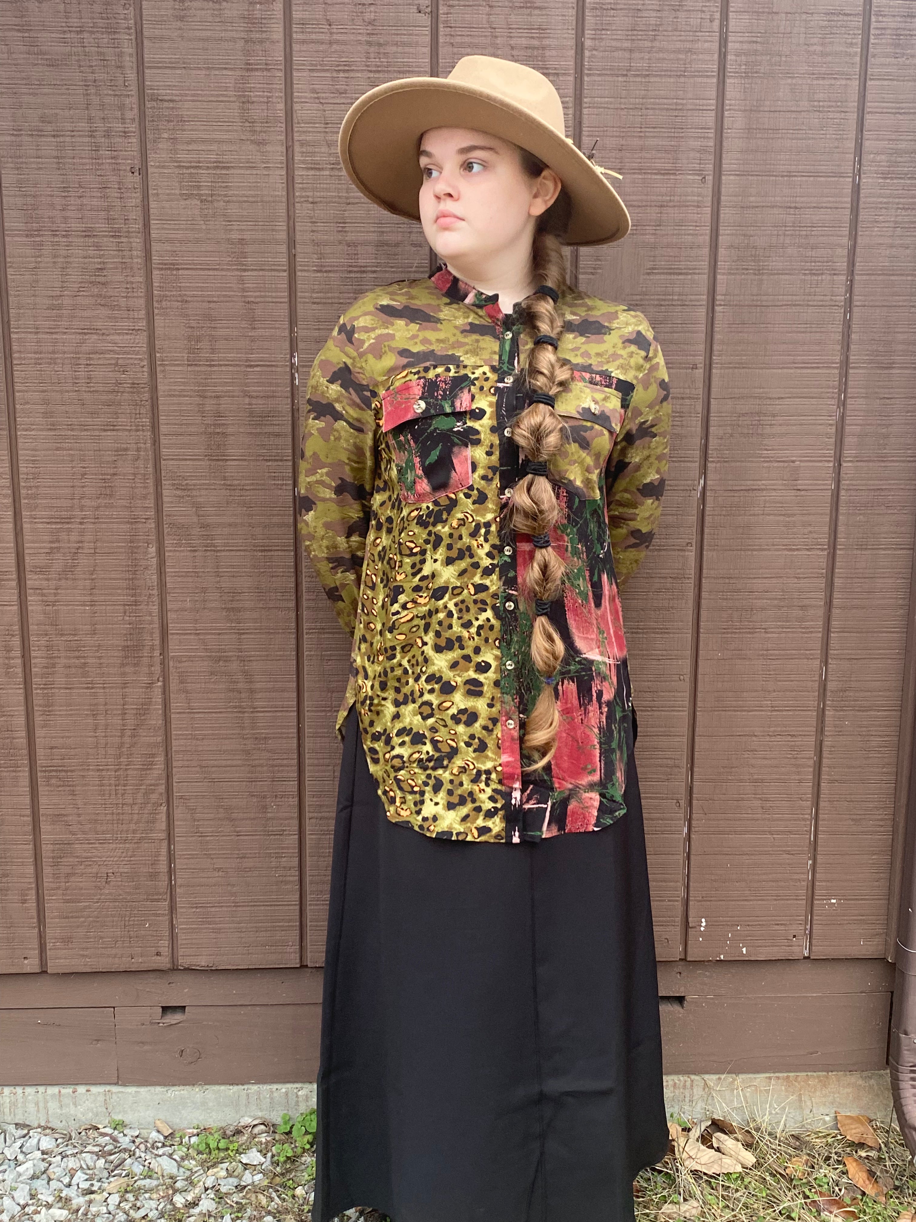 Mixed Pattern Button-Down top