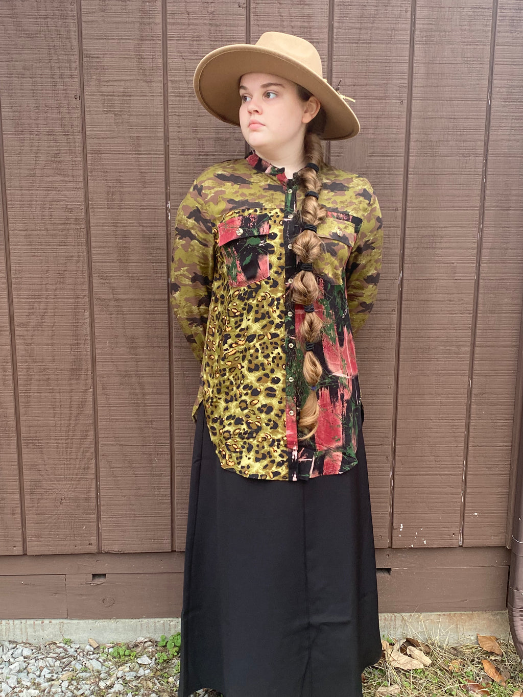 Mixed Pattern Button-Down top