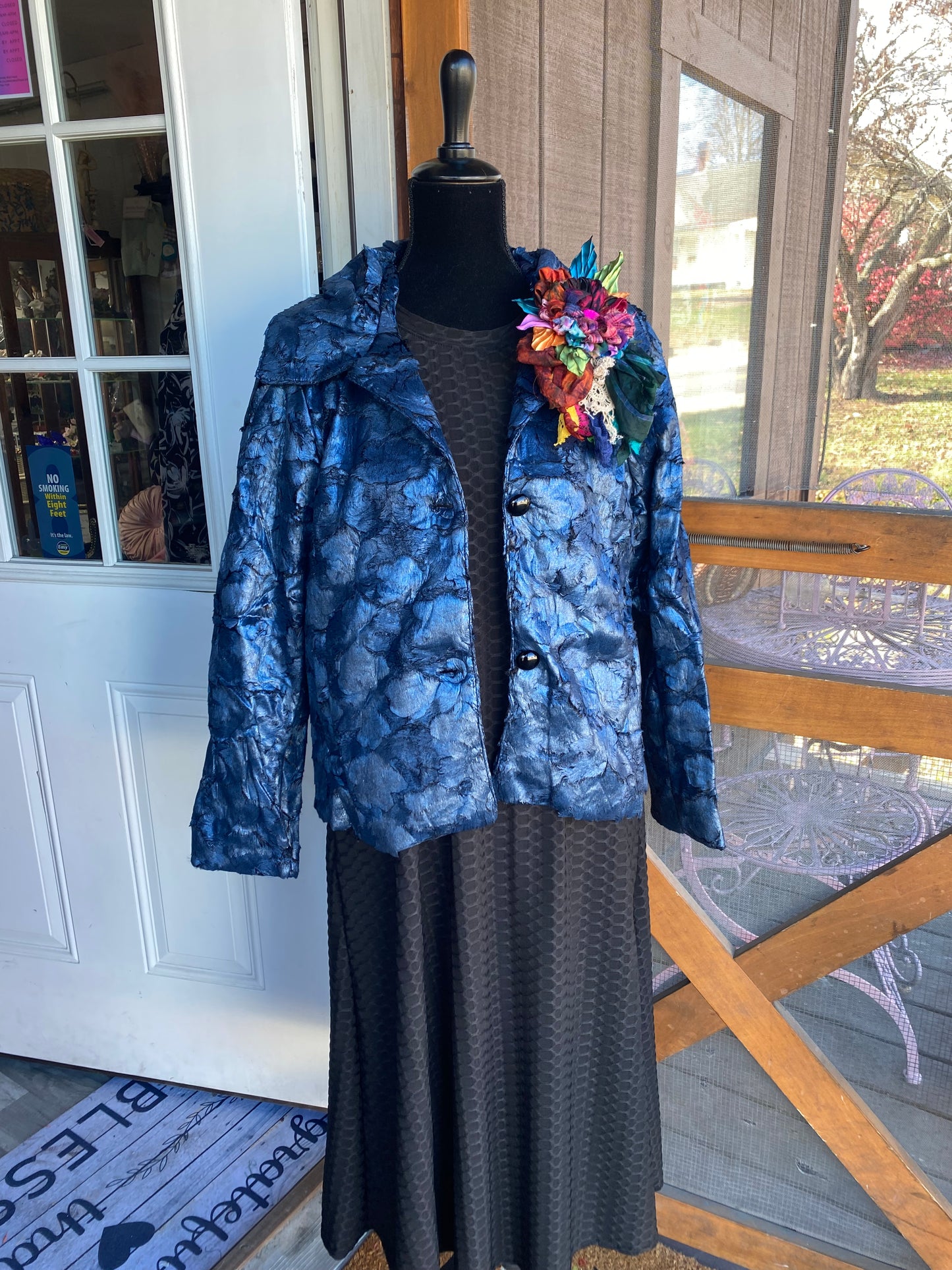 METALLIC BLUE FAUX FUR JACKET