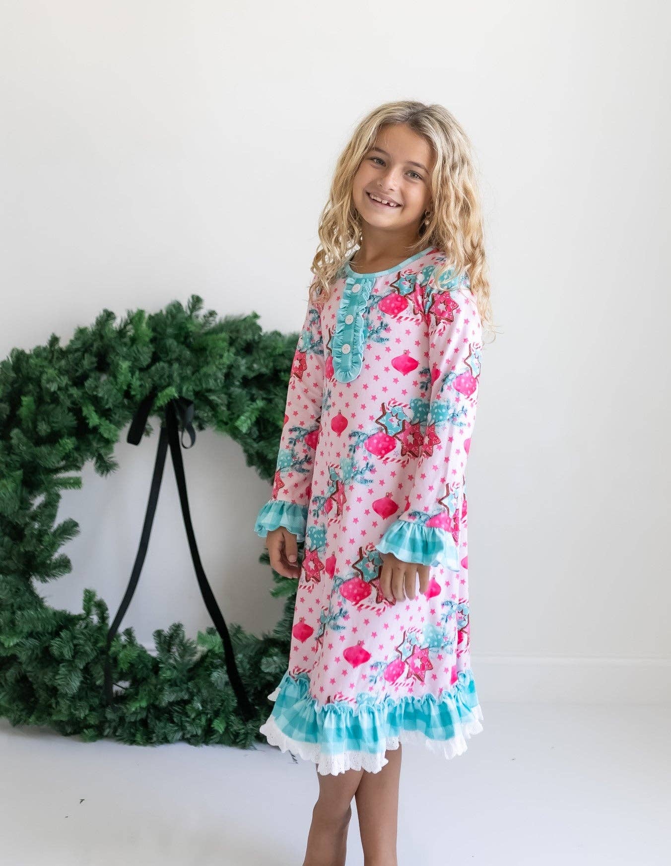 Kids Pink Christmas Holiday Cookie Ruffle Lounge Play Gown