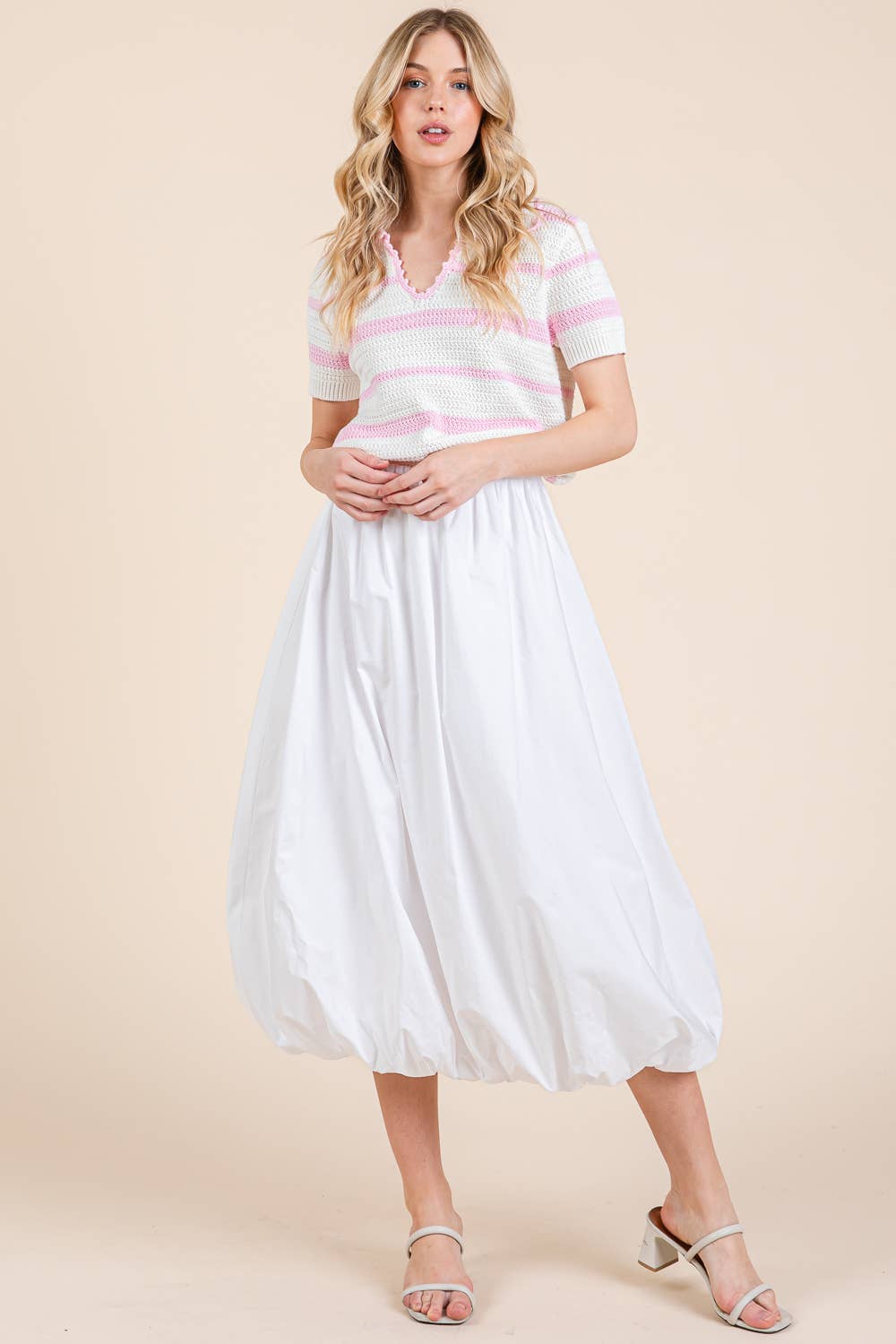 High-Waisted Midi Bubble Skirt