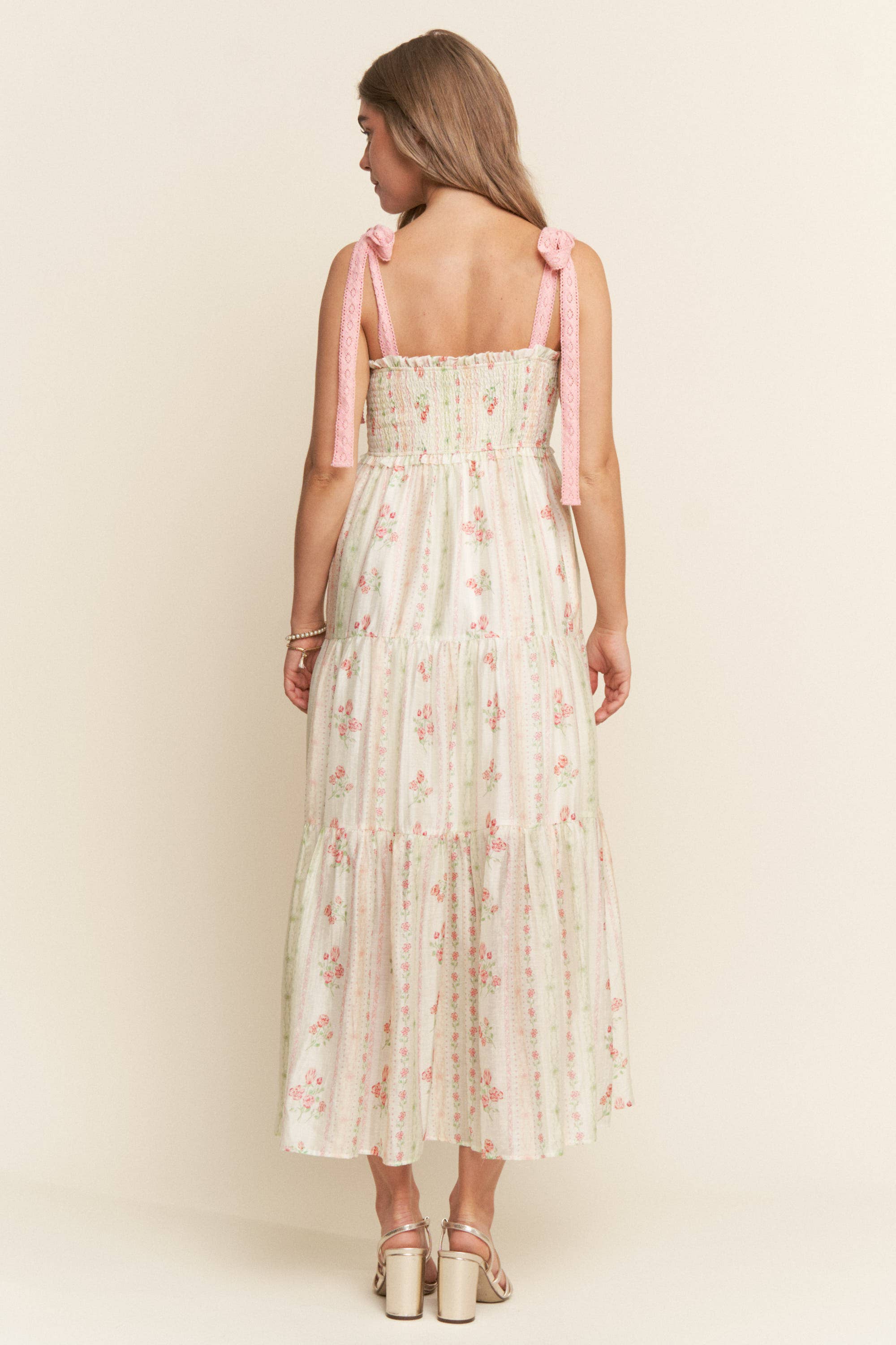 PINK FLORAL PRINTS AND LACE RIBBON STRAPS