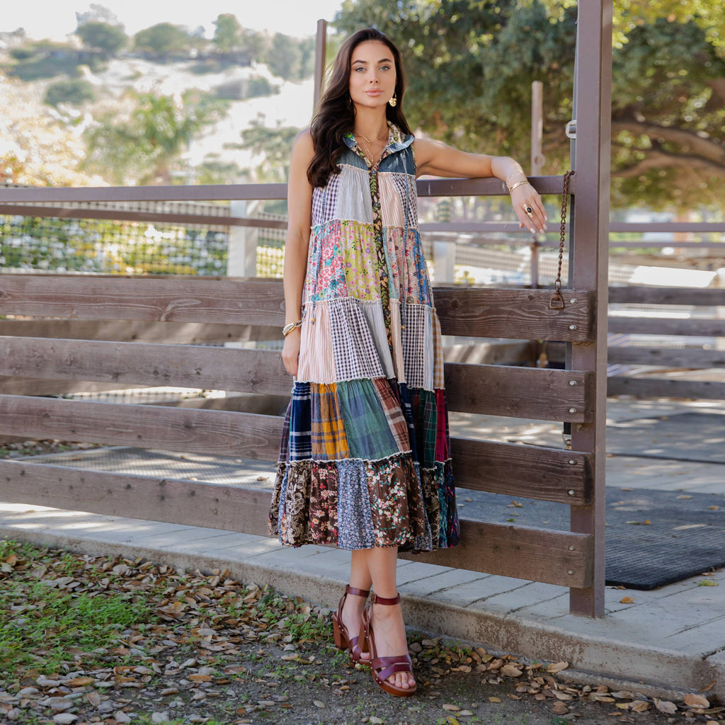 Boho Patchwork Sleeveless Maxi Duster With Hoodie NEW
