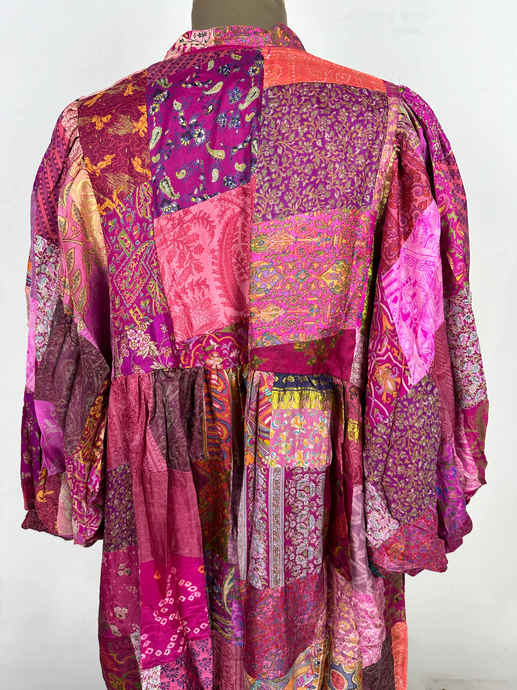 Hand Patchwork Dress - Pink Silk