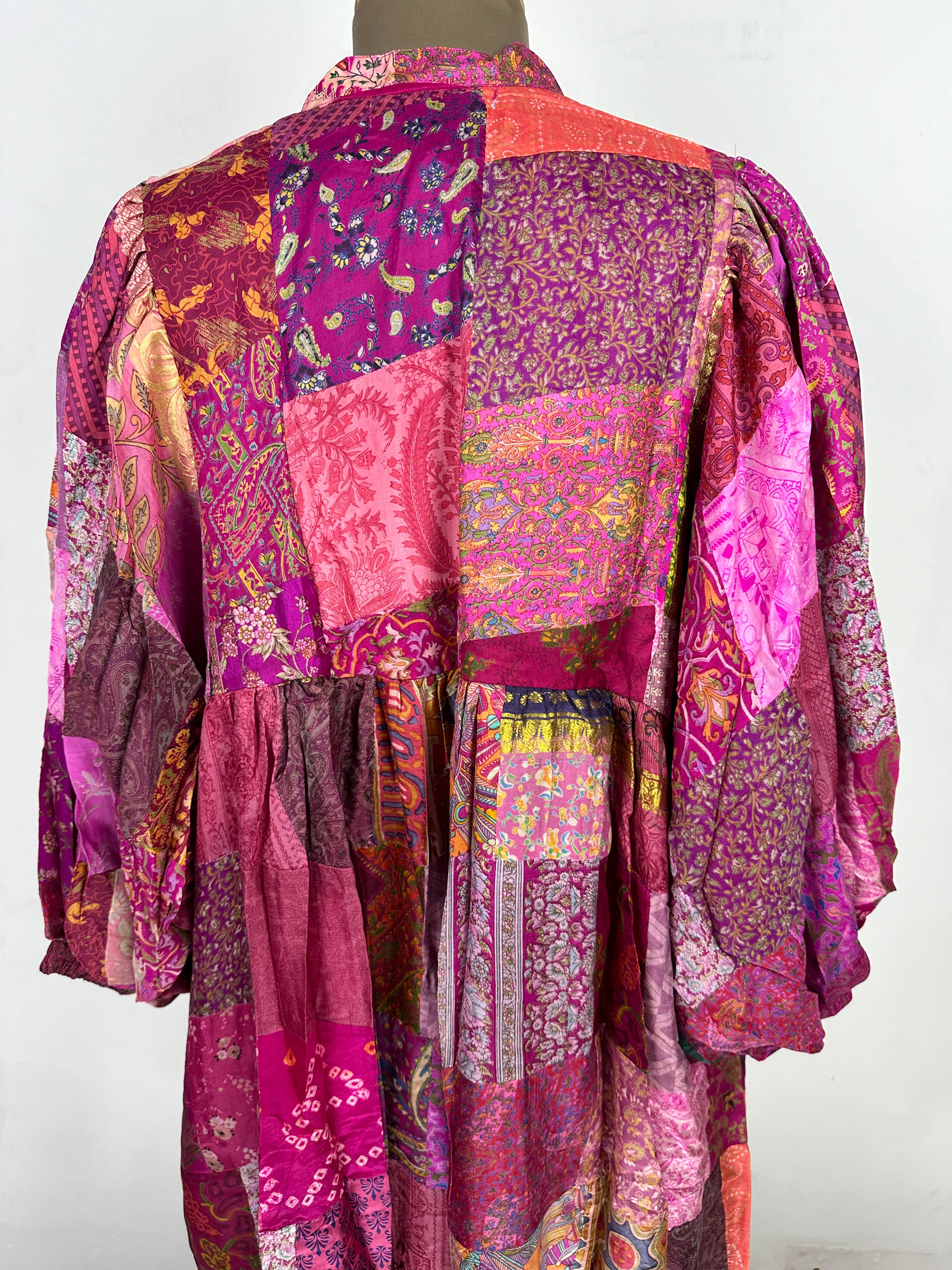 Hand Patchwork Dress - Pink Silk