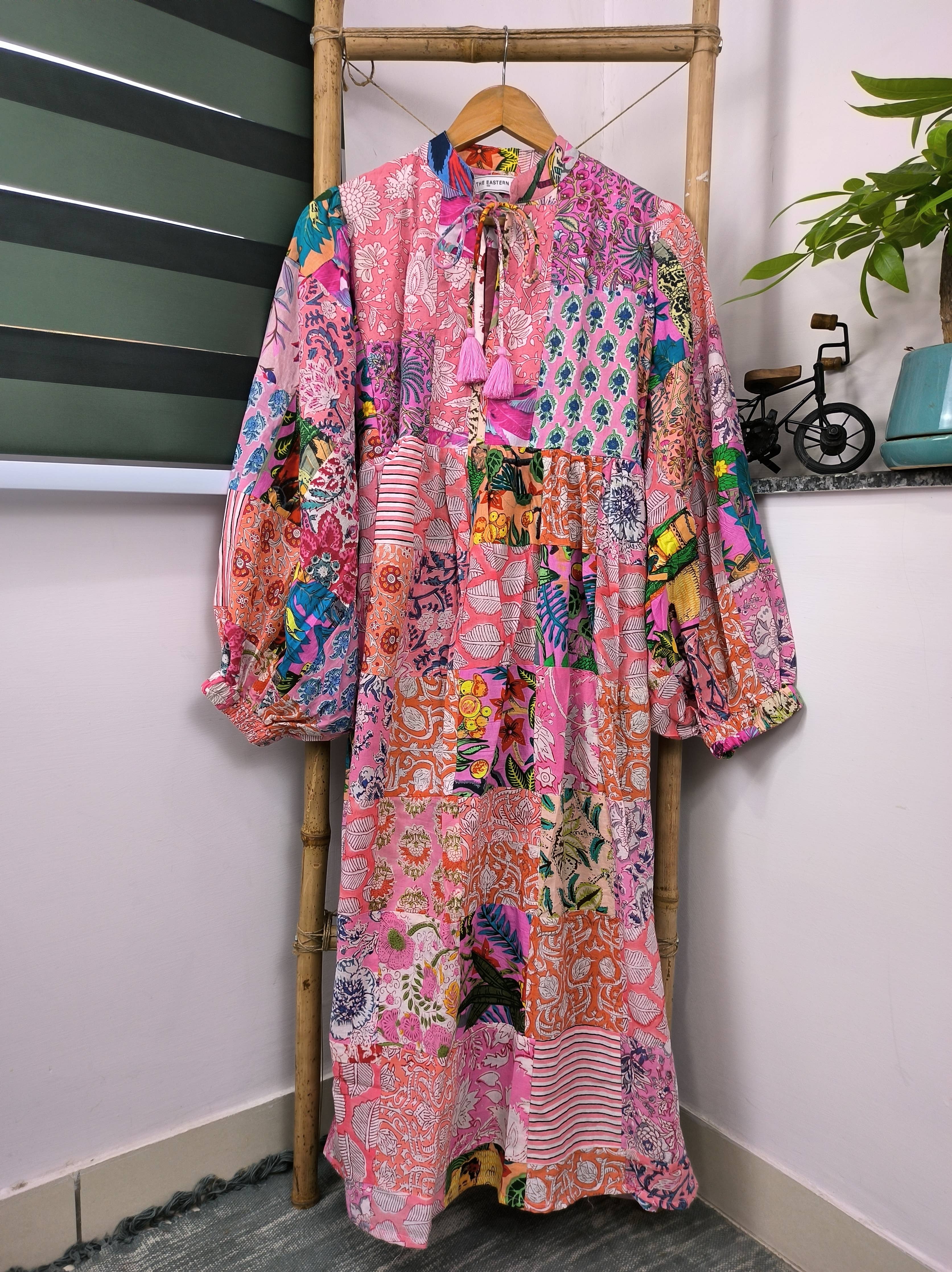 Hand Patchwork Dress - Pink Cotton