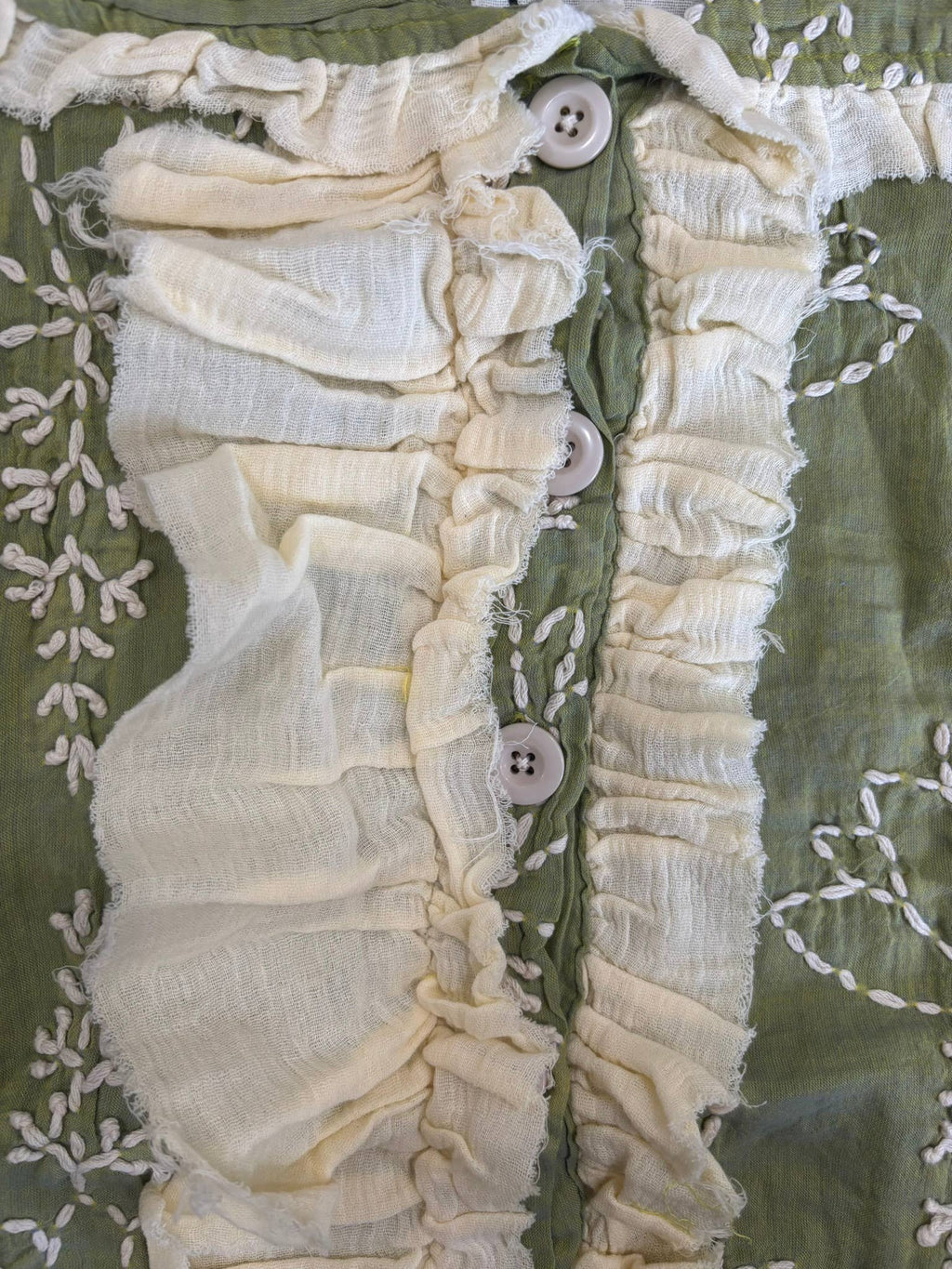 Green Embroidery Ruffle Vest