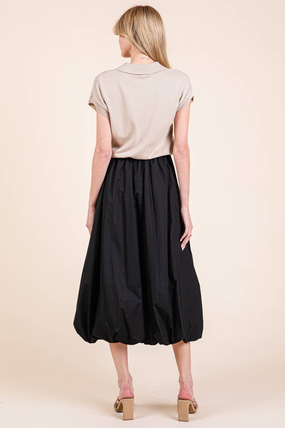 High-Waisted Midi Bubble Skirt