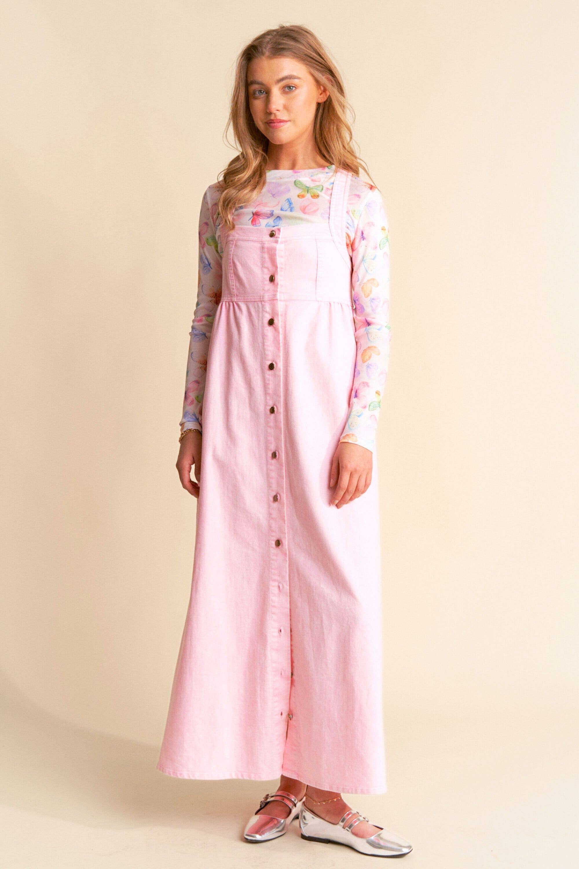 Mineral Washed Denim Square Neck Dress