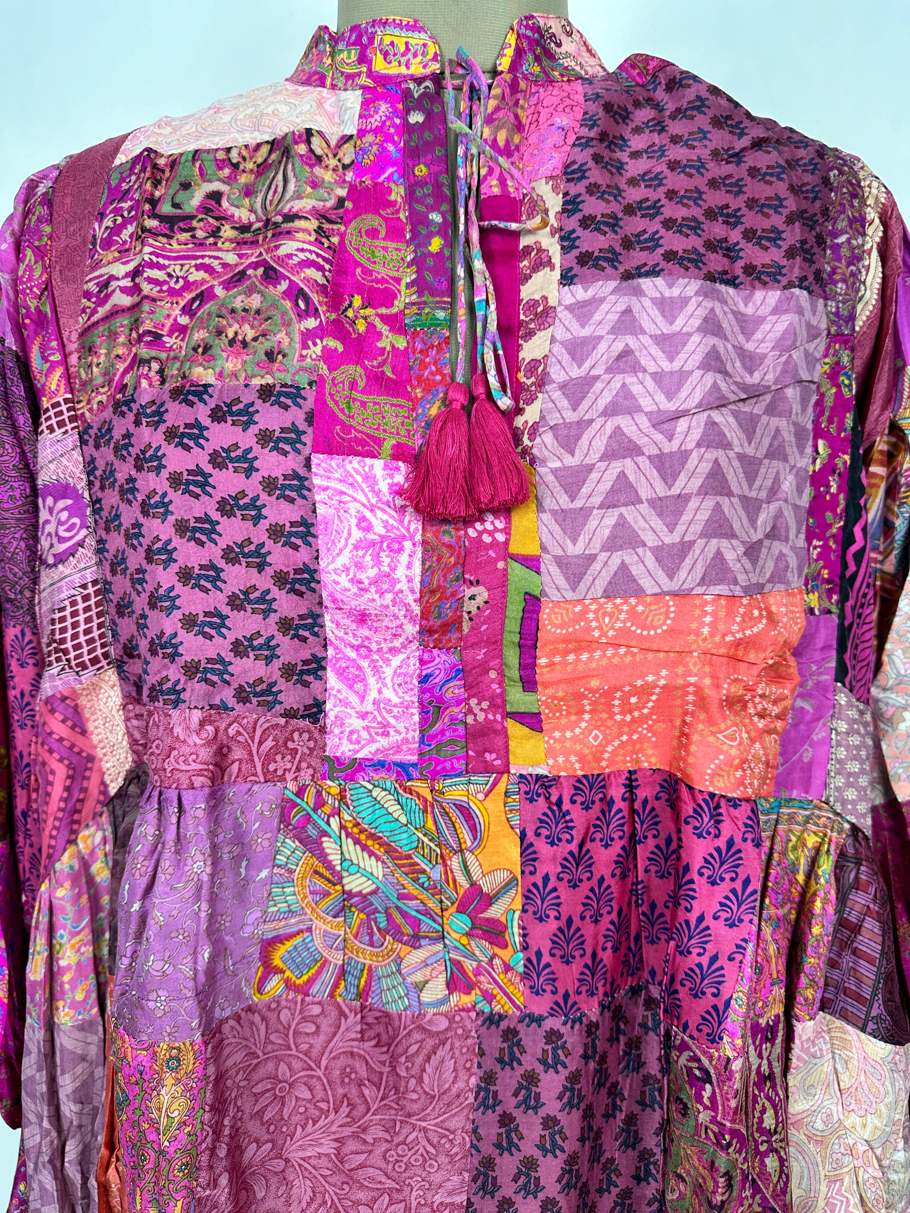 Hand Patchwork Dress - Pink Silk