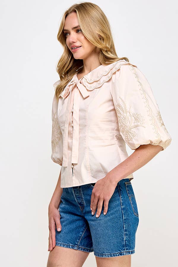 Embroidered Collared Blouse
