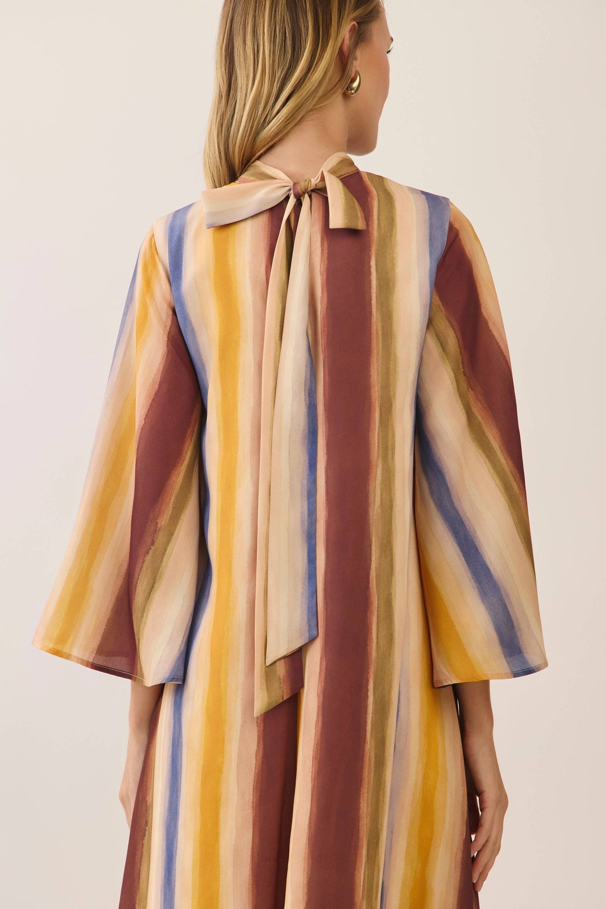 Watercolor striped tie neck maxi dress