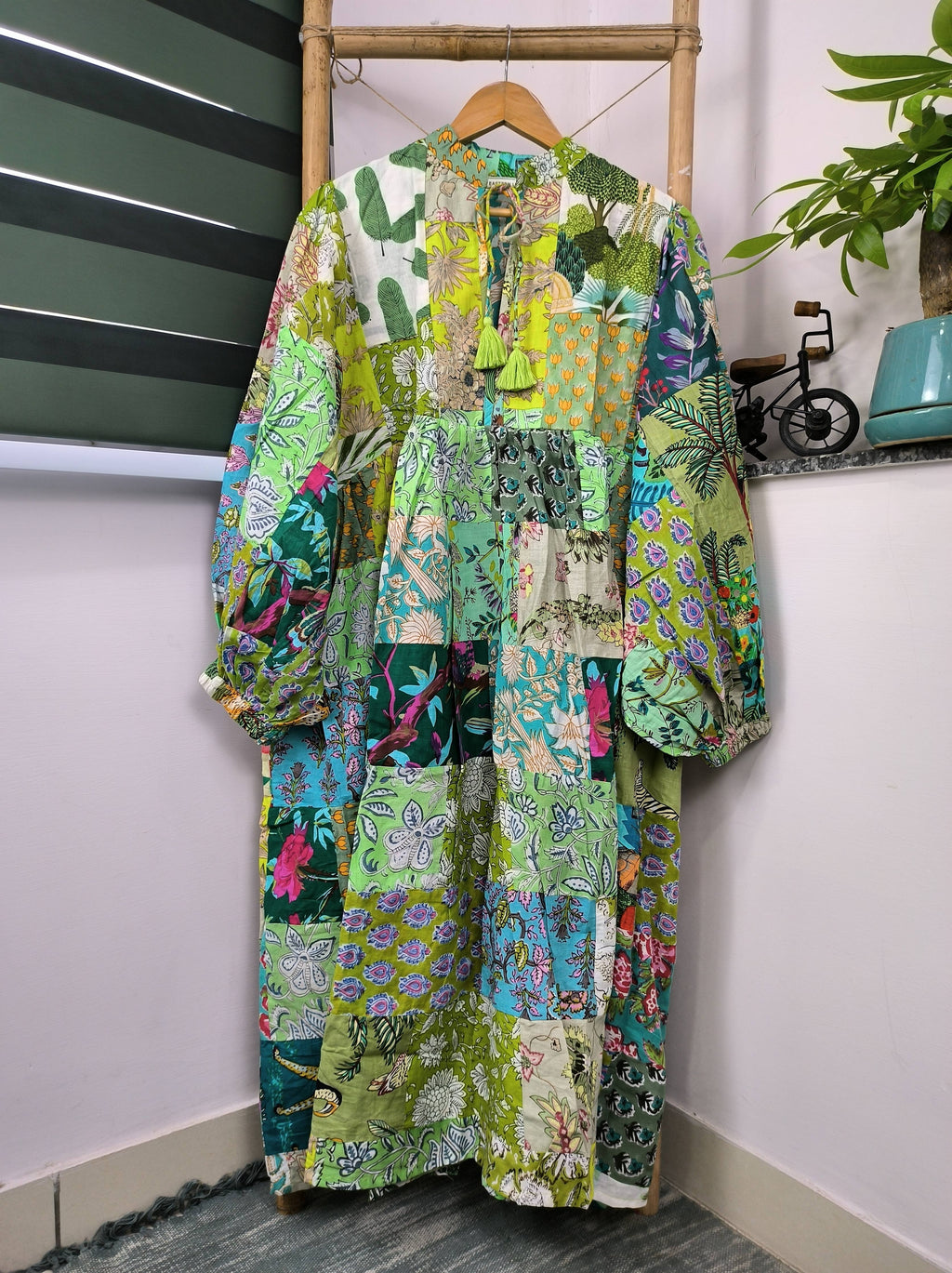 Hand Patchwork Dress - Green Cotton