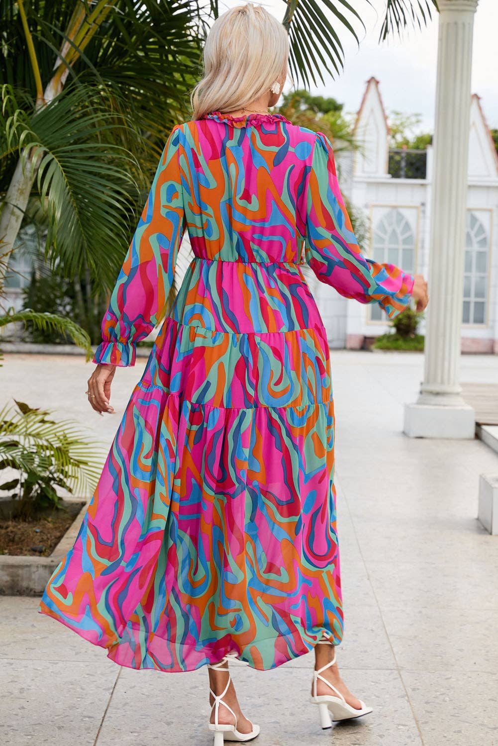 Multicolor Wild Lotus Ruffle Tiered Maxi Dress