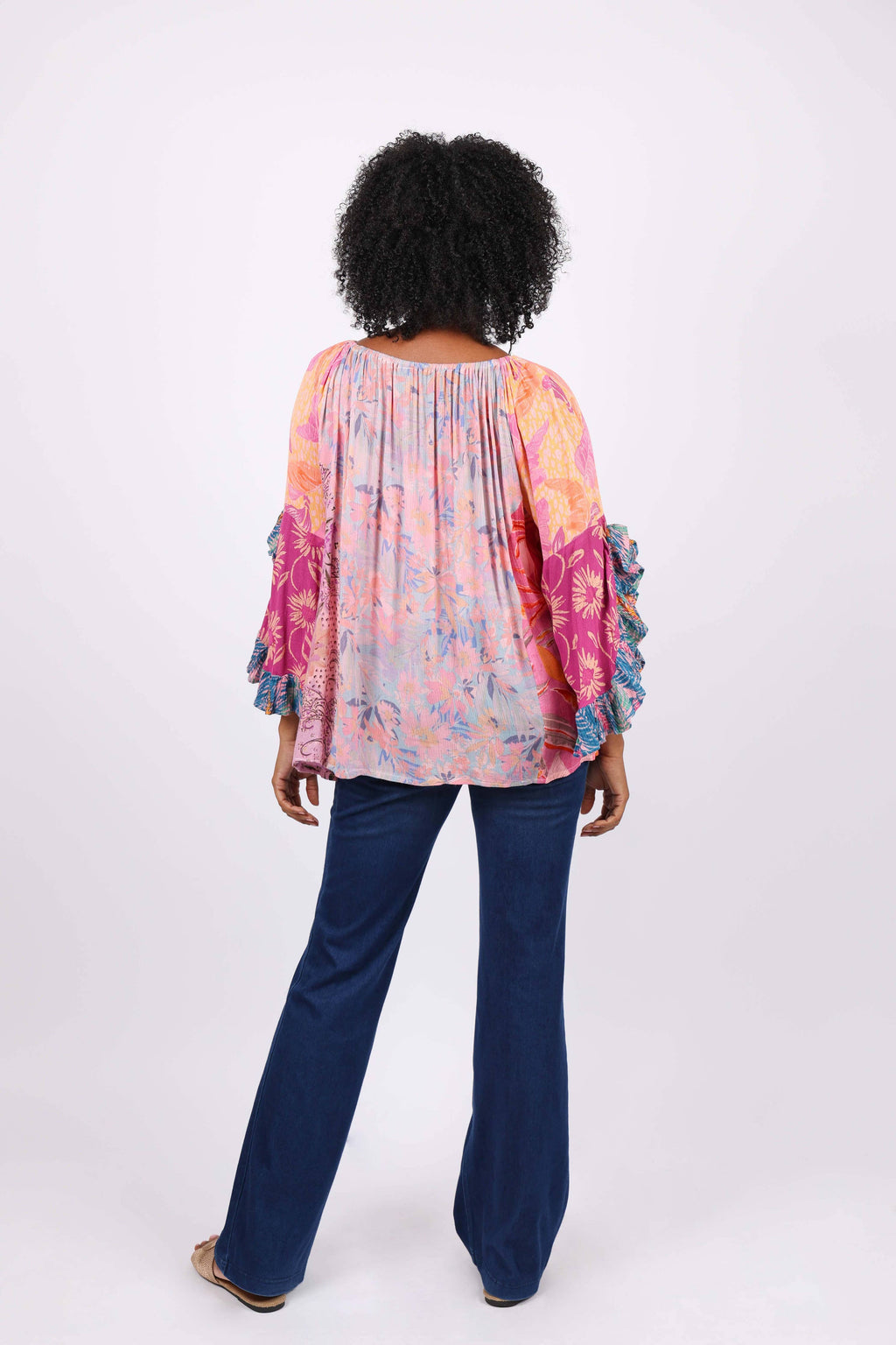 Flair Sleeve Floral Blouse: Rose Meadow Patchwork