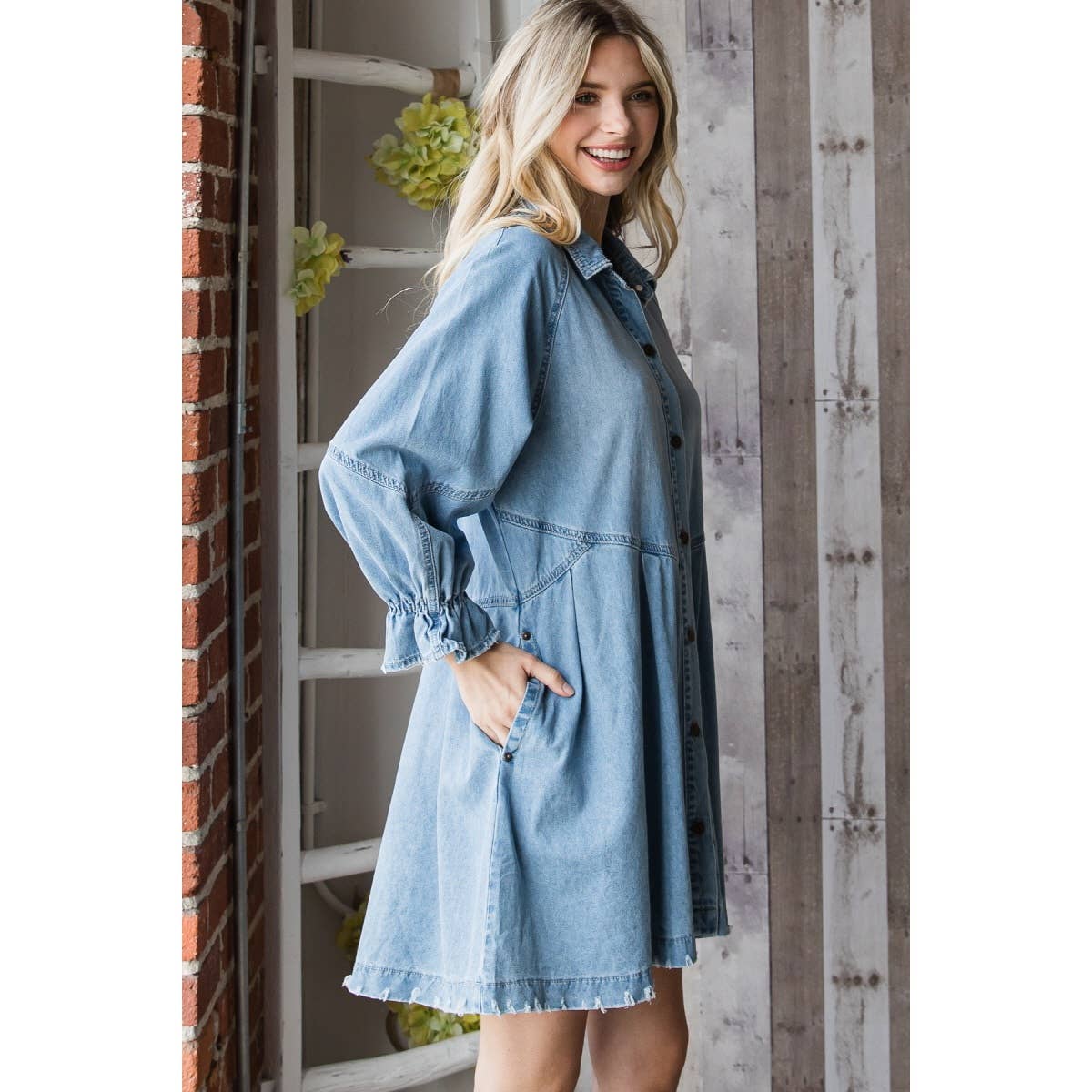 Overfit Button Down Denim Shirt Dress *Final Sale*