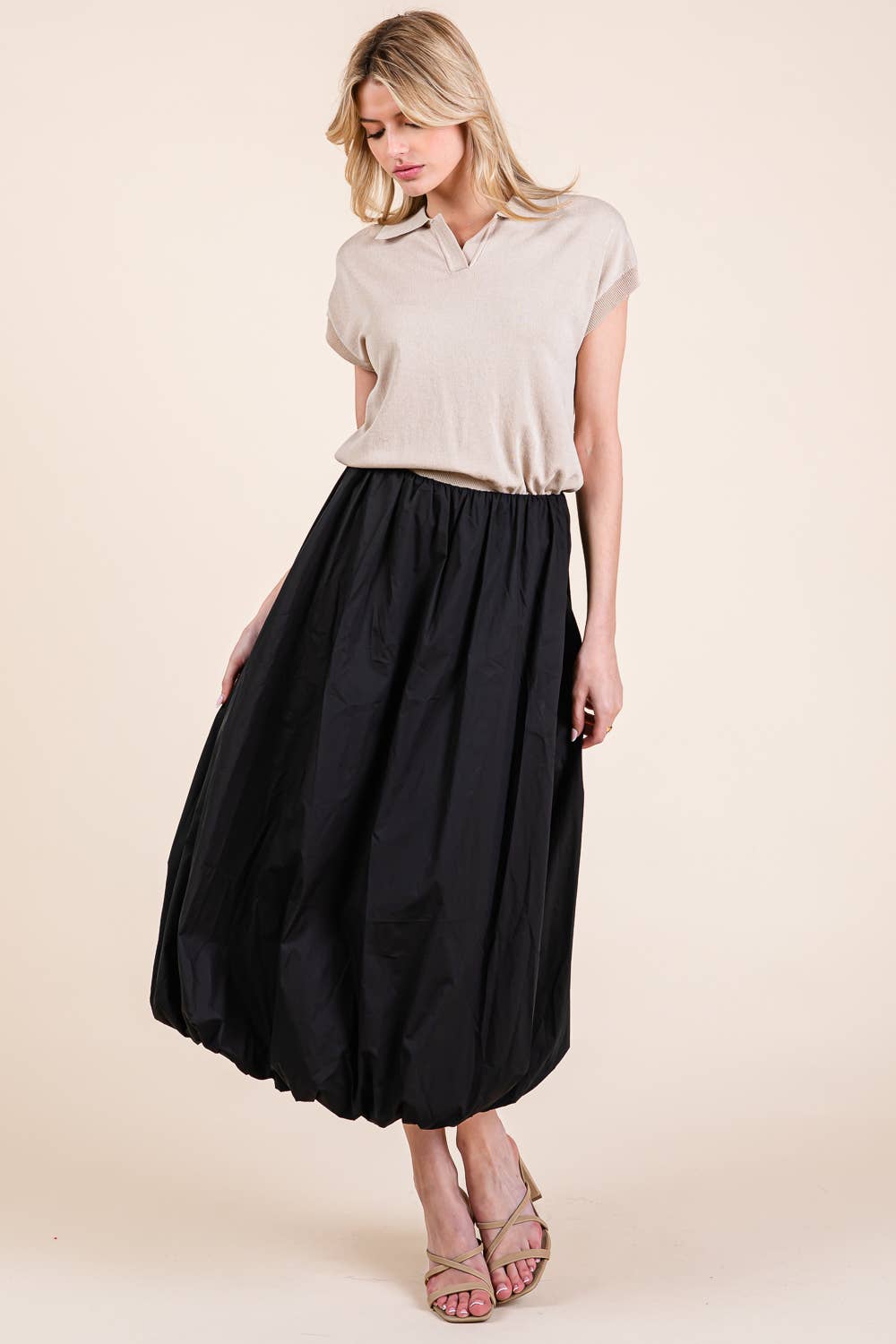 High-Waisted Midi Bubble Skirt