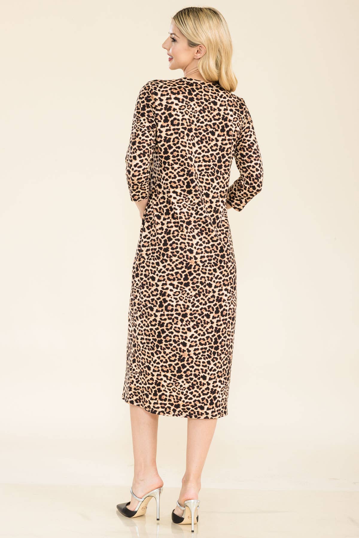 LEOPARD PRINT LAYERING DRESS WITH 3/4 SLEEVES